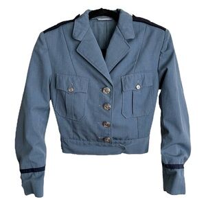 Vintage Somes Uniforms Cropped Military Jacket Blue Wool Blend Epaulet 70s/80s